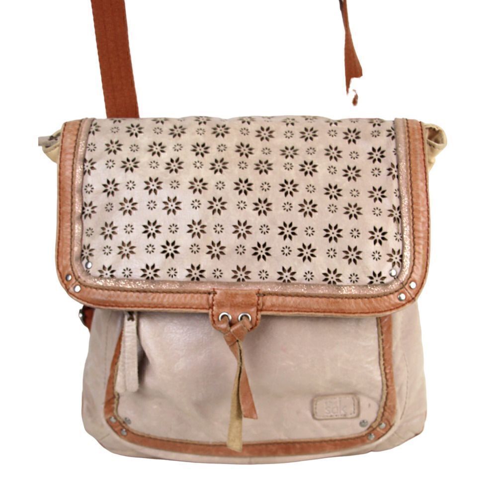 THE SAK BEIGE BROWN GENUINE LEATHER CONVERTIBLE BACKPACK SHOULDER BAG X-BODY